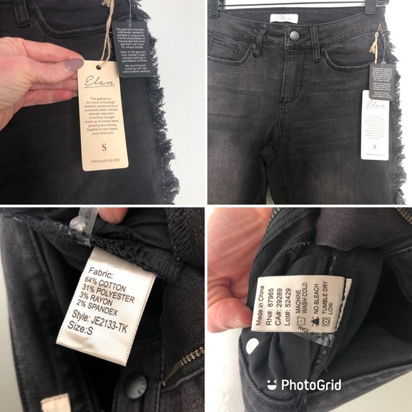 ELAN Fringe Denim Jeans INTERNATIONAL FRAY SIDE Black Skinny - Picture 10 of 13